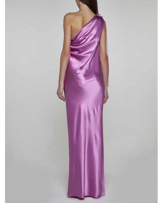 Max Mara Pianoforte Purple Opera Silk One-shoulder Long Dress
