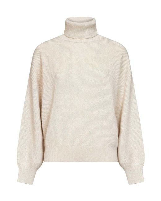 Brunello Cucinelli White Butter Lamé Cashmere Blend Knit Turtleneck Sweater
