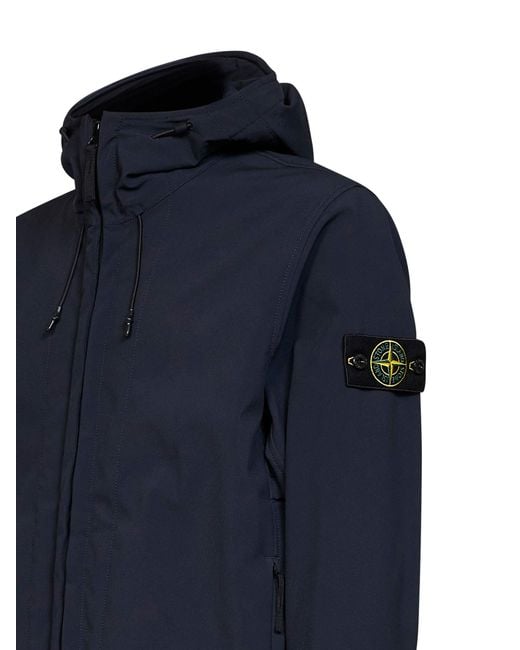 Stone Island Blue Soft Shell-R Hooded Jacket for men