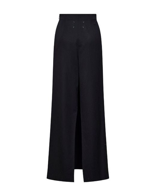 Maison Margiela Black Virgin Wool Pants-Like Straight Maxi Skirt