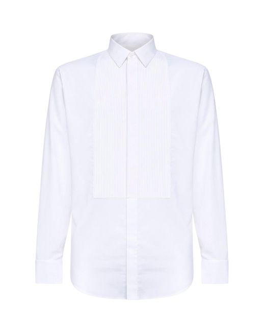 Giorgio Armani White Cotton Twill Tuxedo Shirt With Pleated Plastron for men