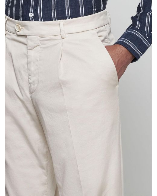 Brunello Cucinelli White Stretch Cotton Trousers for men