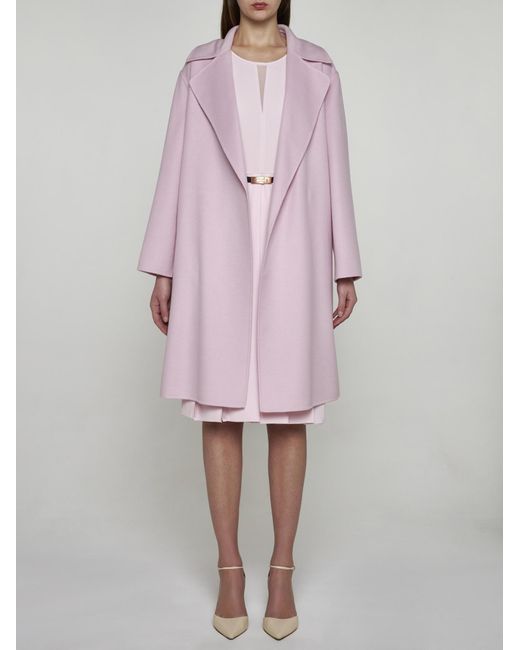 Max Mara Studio Pink Totem Wool, Cashmere And Silk Coat