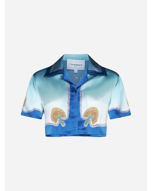 Casablancabrand Blue Coquillage Silk Cropped Shirt