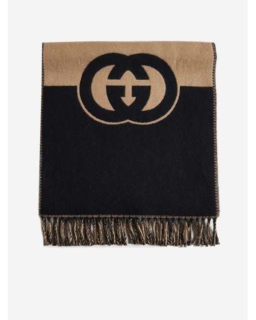 Gucci Black Logo Wool And Cashmere Scarf for men