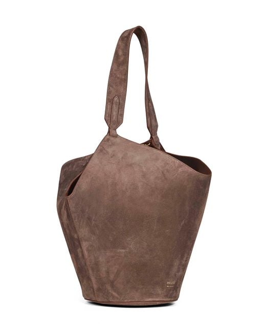 Khaite Brown Cedar Lotus Small Tote Bag