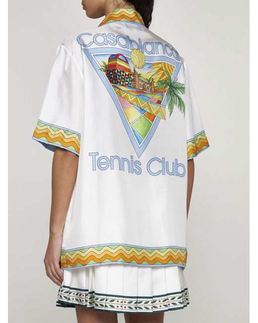 Casablancabrand White Afro Cubism Tennis Club Silk Shirt