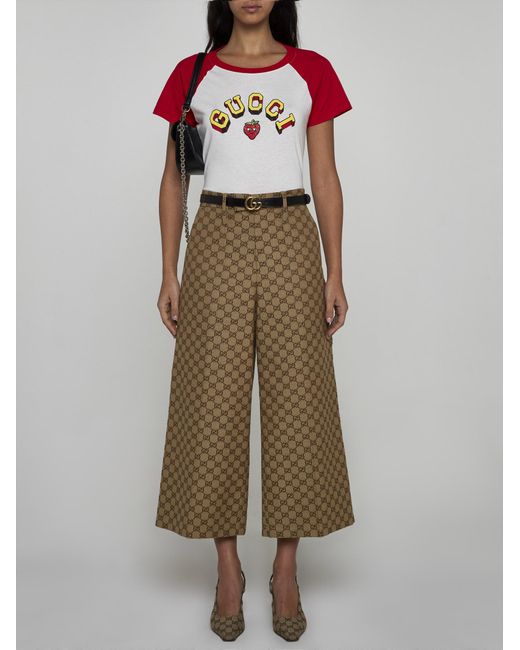 Gucci Natural GG Cotton-blend Cropped Trousers