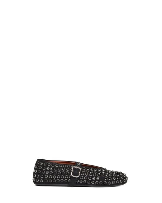 Alaïa Black Suede Rhinestone Ballet Flats