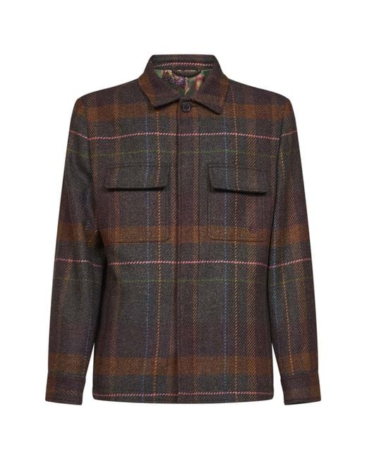 Etro Brown Check Madras Overshirt for men