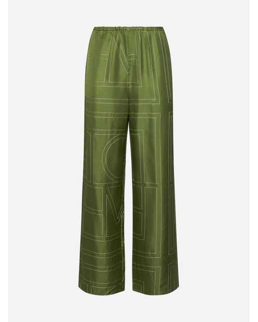 Totême  Green Monogram Silk Trousers