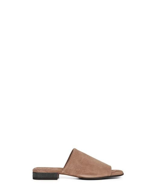 Brunello Cucinelli Brown Suede Mules With Monili