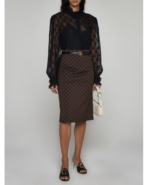 Gucci Brown GG Viscose-blend Pencil Skirt