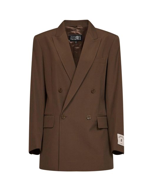 MM6 by Maison Margiela Brown Camel Wool Blend Double-Breasted Blazer