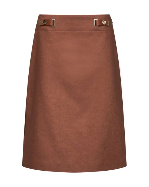 Fendi Brown Linen And Cotton Midi Skirt
