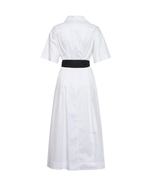 Blanca Vita White Stretch Poplin Alzety Belted Midi Dress