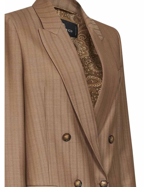 Etro Brown Camel Striped Wool Jacquard Double-Breasted Blazer