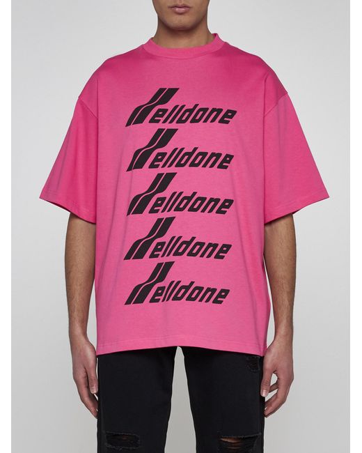 we11done Pink Logo Print Cotton T-shirt for men