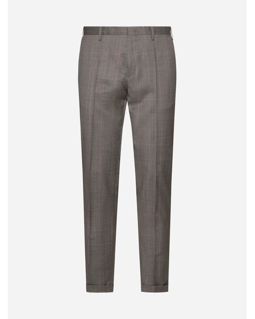 Paul Smith Gray Prince Of Wales Wool Trousers for men