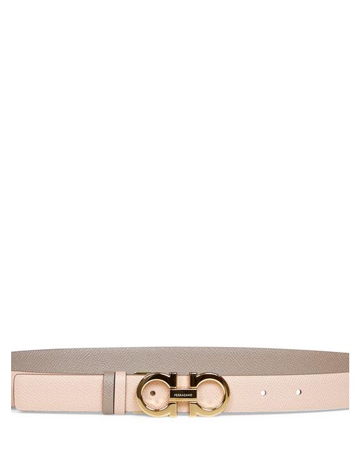 Ferragamo White Two-Tone Leather Reversible Gancini Belt