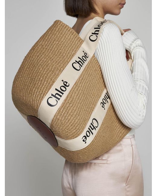 Chloé Woody Large Straw Basket Bag in White Lyst