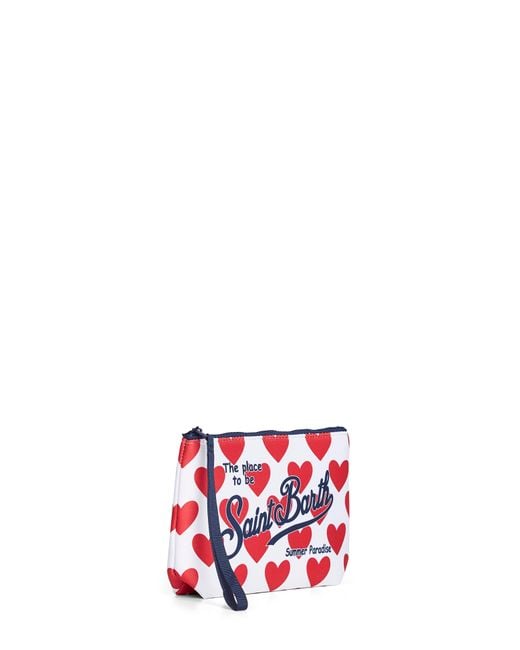 Mc2 Saint Barth Red And Aline Heart-Print Clutch Bag
