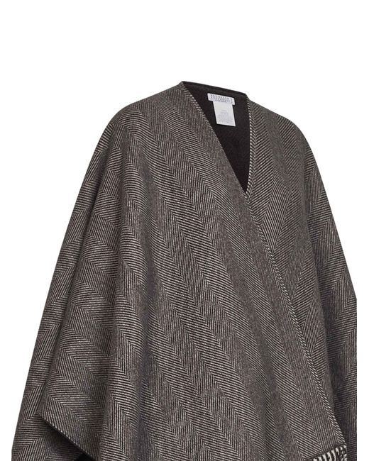 Brunello Cucinelli Gray Double Cashmere Reversible Poncho