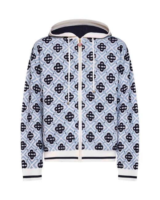 Casablanca Blue And Wool Cc Monogram Zip-Up Hoodie for men