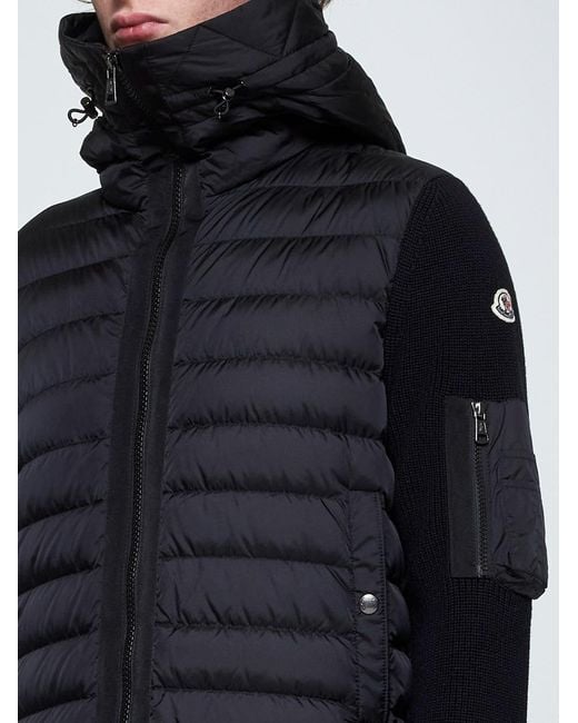 Moncler Black Padded Nylon And Wool Cardigan for men