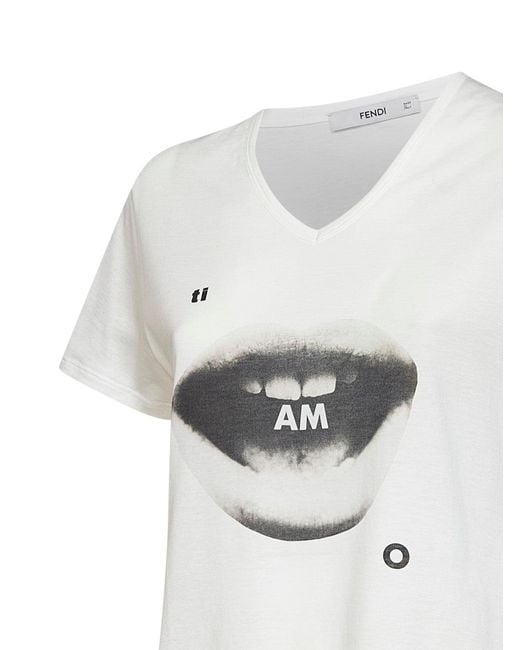 Fendi White Cotton Jersey T-Shirt With Ti Amo Print