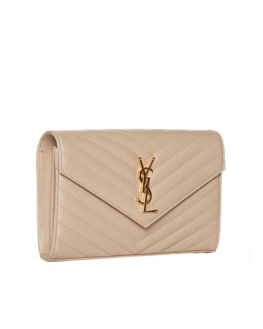 Saint Laurent Natural Ysl Logo Quilted Leather Wallet On Chain Bag