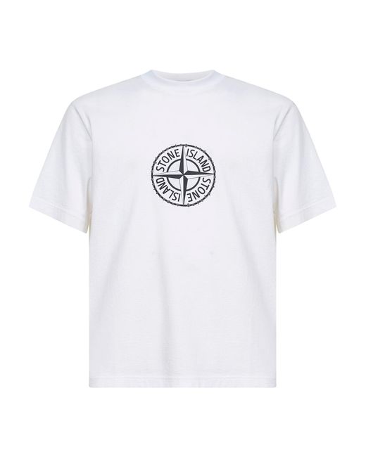 Stone Island White Organic Jersey T-Shirt With "All Around Compass" Print for men