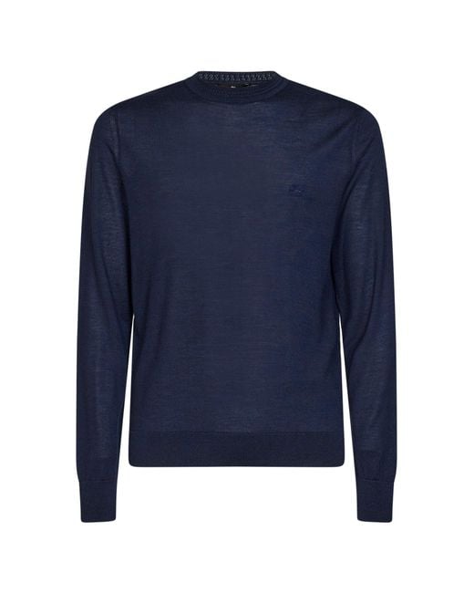 Etro Blue Wool And Silk Pegaso-Embroidered Sweater for men