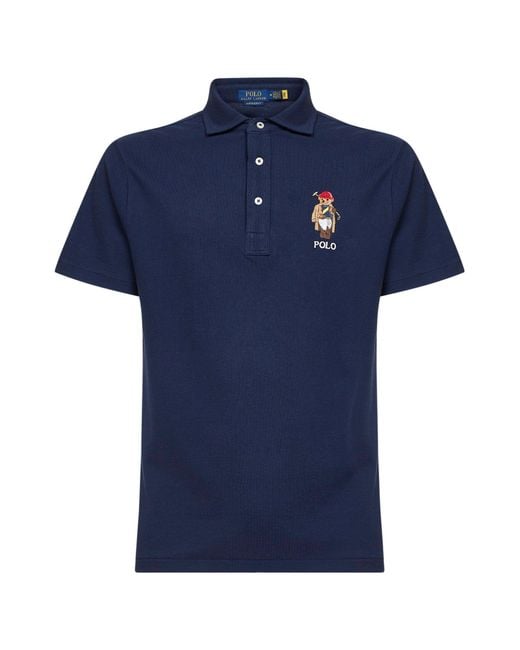 Polo Ralph Lauren Blue Piqué Polo Bear Custom Slim-Fit Polo Shirt for men