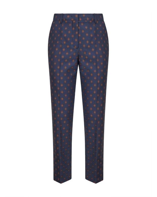 Etro Blue Jacquard Wool Blend Cigarette Trousers