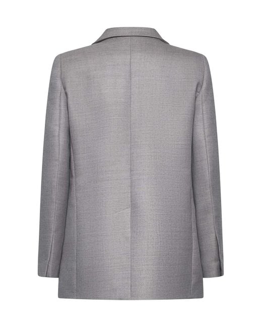 Blanca Vita Gray Taupe Gabardine Gloxy Double-Breasted Blazer