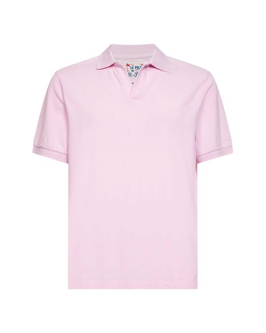 Mc2 Saint Barth Pink Stretch Cotton Piquet Charles Buttonless Polo Shirt for men