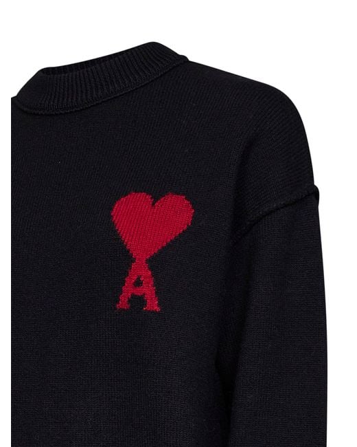 AMI Blue Felted Merino Wool Ami De Cœur Crewneck Sweater