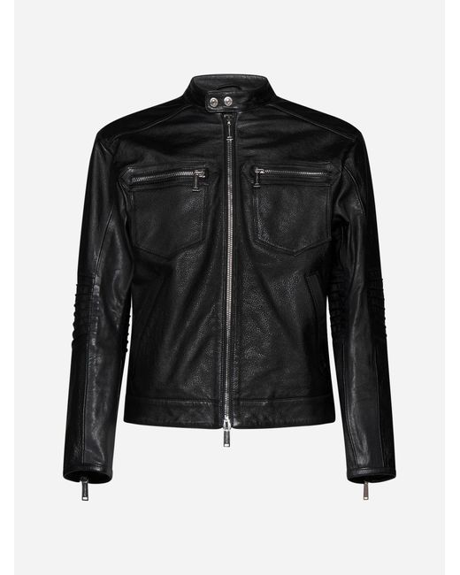 DSquared² Black Rider Leather Jacket for men