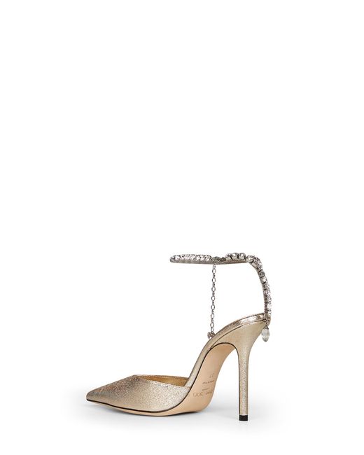 Jimmy Choo White Platinum Brilliance Fabric Saeda 100 Pumps