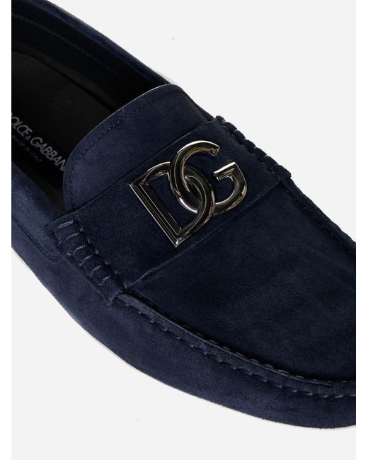 Dolce & Gabbana Blue Dg Logo Suede Loafers for men