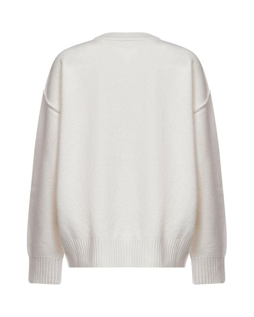 AMI White Ecru Felted Merino Wool Ami De Cœur Crewneck Sweater