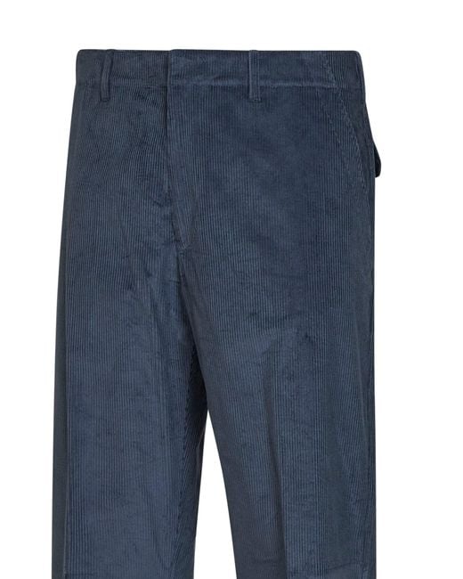 Etro Blue Stretch Cotton Corduroy Trousers for men