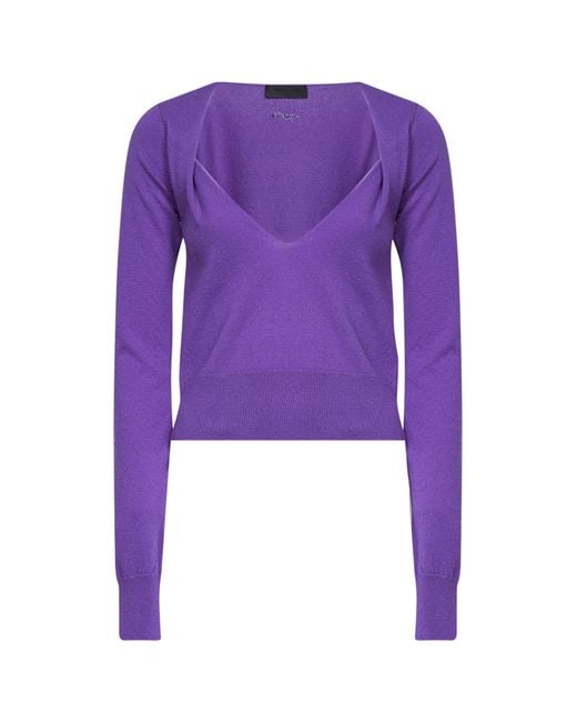 Mugler Purple Cashmere Knit V-Neck Top