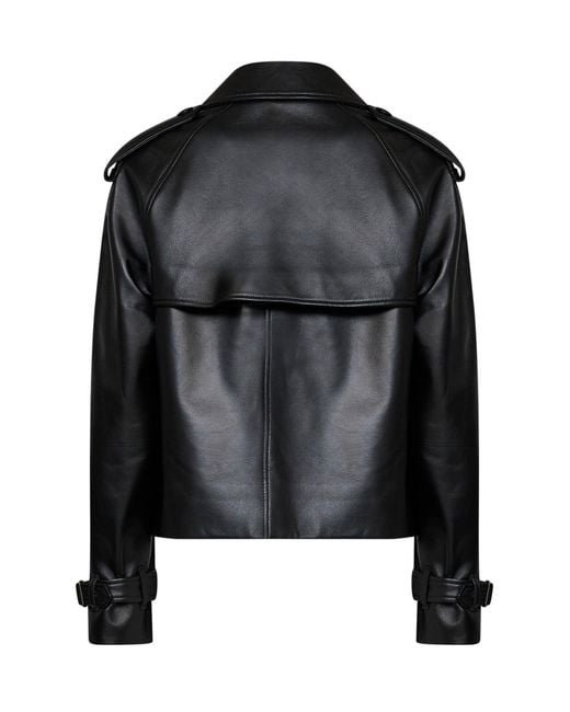 Burberry Black Leather Mayfair Cropped Trench Jacket