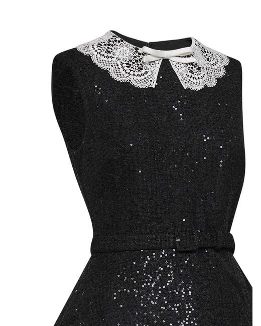 Self-Portrait Black Self Portrait Sequin Bouclé Belted Peplum Mini Dress