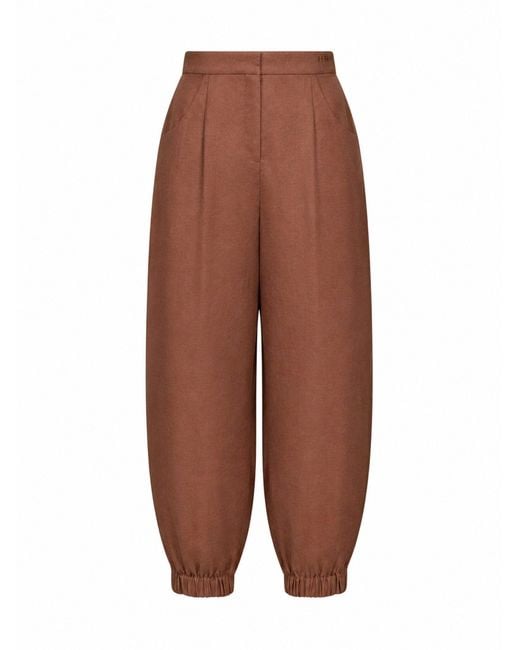 Fendi Brown Trousers High-Rise Linen-Cotton