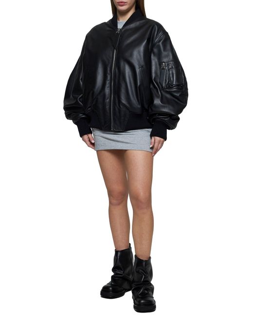 The Attico Black Oversized Leather Bomber Jacket