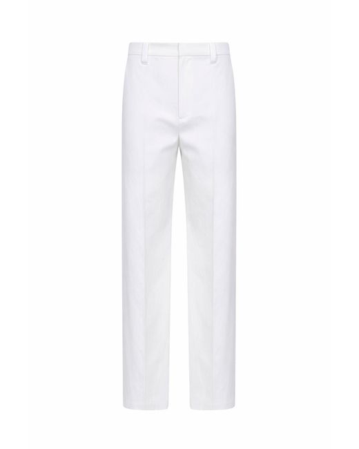 Brunello Cucinelli White Diagonal Loose Flared Trousers With Monili