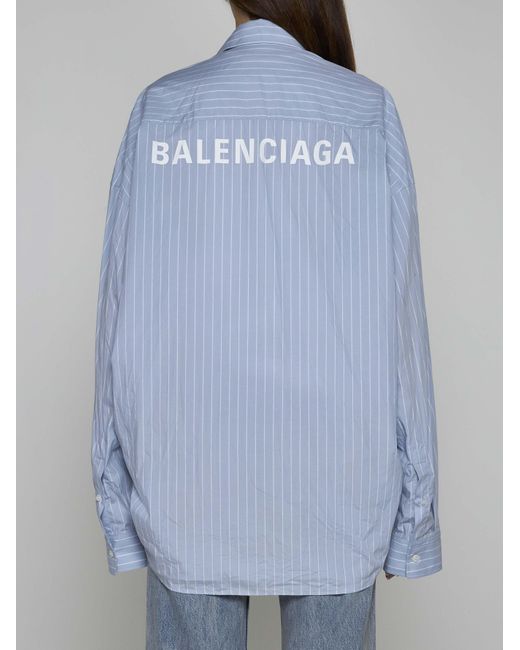 Balenciaga Blue Pinstriped Cotton Cocoon Shirt